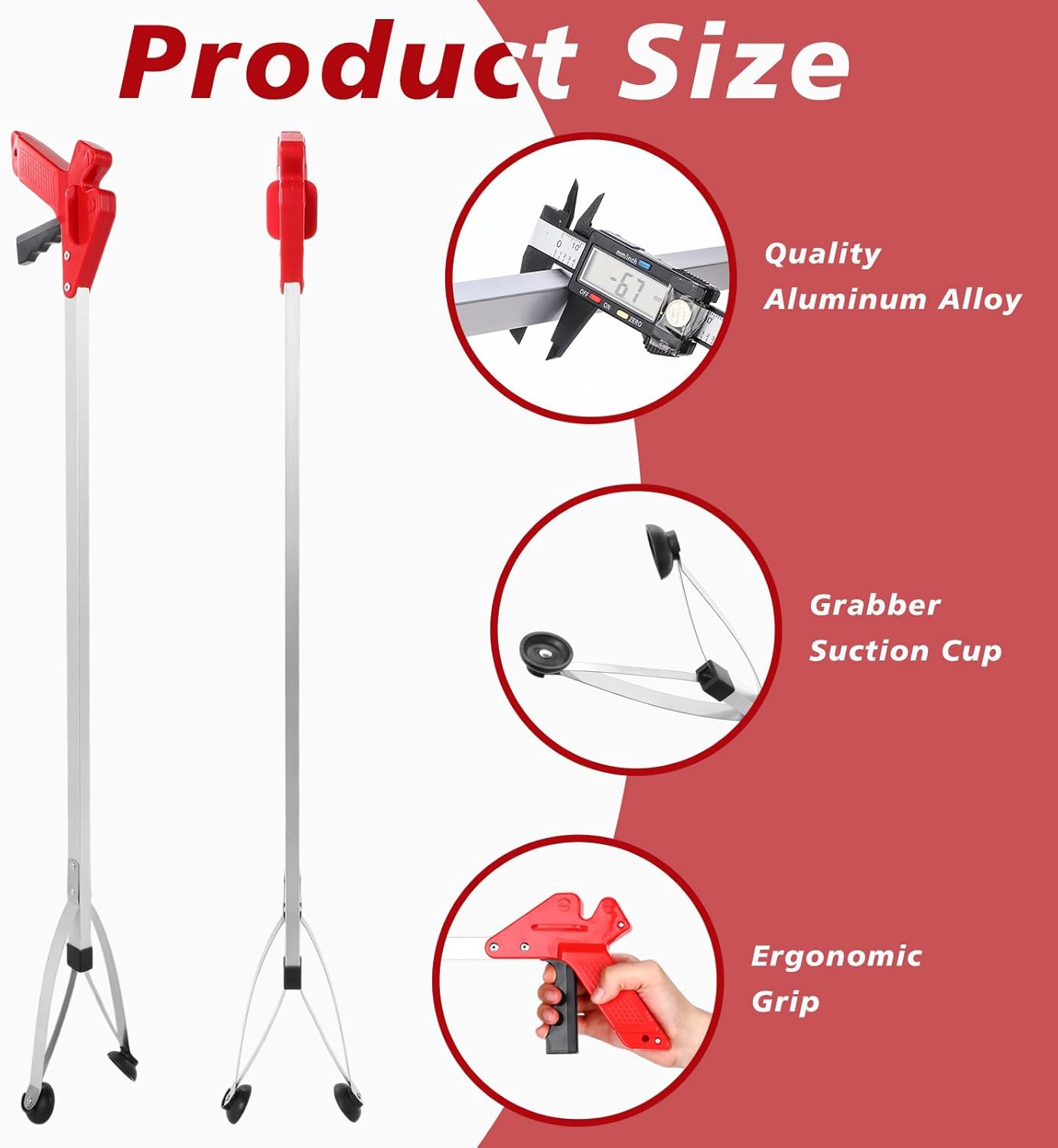 Sabary 10 Pack Suction Cup Reacher Grabber Heavy Trash Picker Grabber Tool, Long Handy Aids Nonslip Claw Reach Tool for Elderly Pick up Stick Arm Extension Litter Picker(Red,43 Inch)