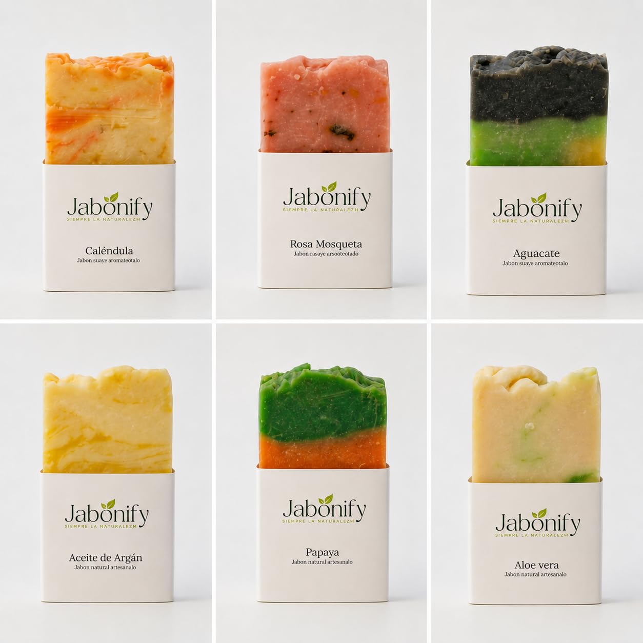 Pack Regalo Jabones Naturales Artesanales, 6 Unidades x 100gr, Barra Hidratante, con Rosa Mosqueta, Argán, Caléndula, Aloe Vera, Papaya y Aguacate