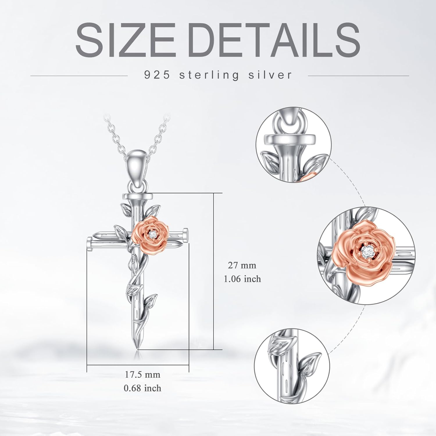 Diamond Cross Necklace for Women in Sterling Silver Rose Cross Pendant Gift for Mother's Day Anniversary Birthday Jewelry Gifts for Her - Image 5