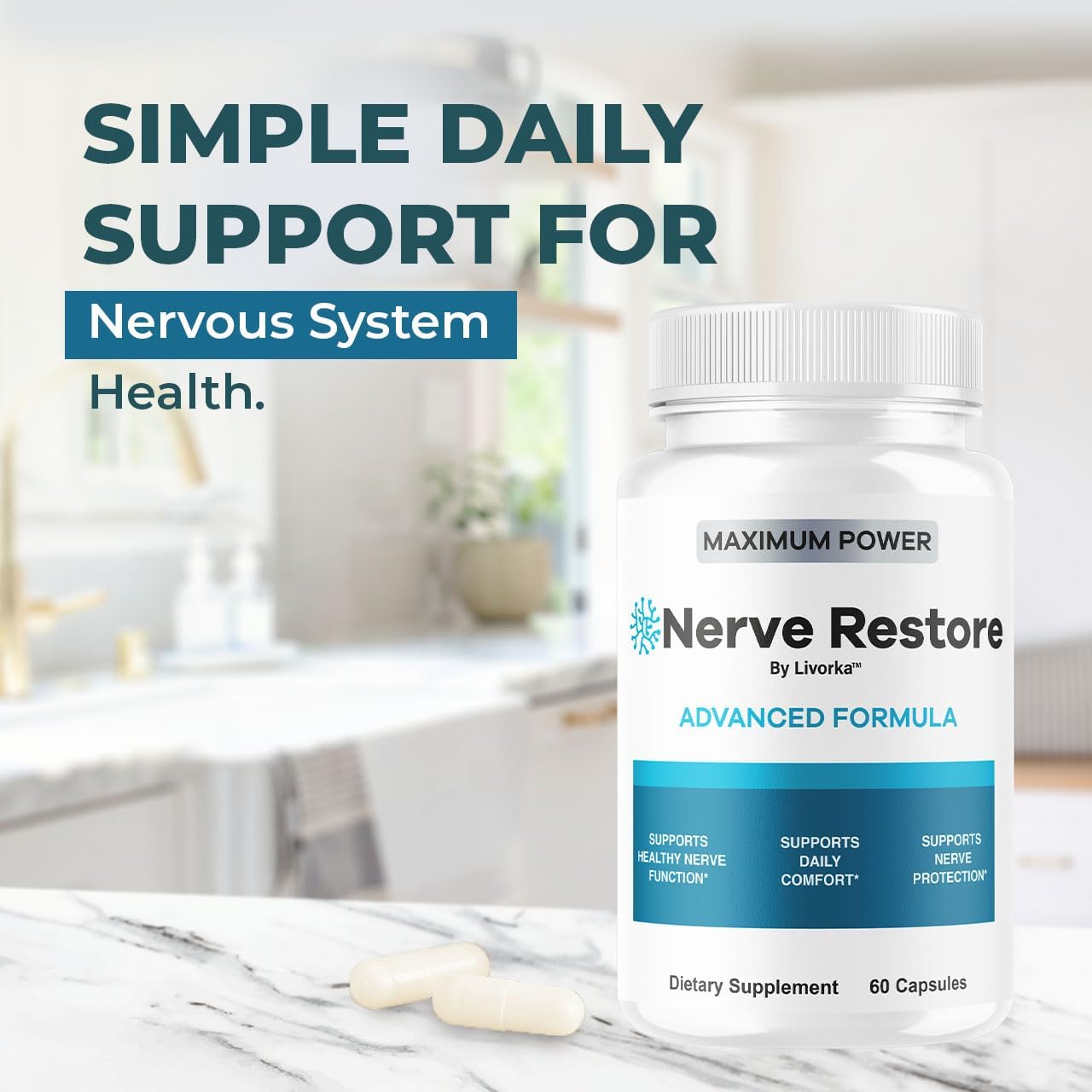 Nerve Restore - Advanced Formula Capsules Natural Premium Formula, Daily NerveRestore Pills Support Comfort, Nerve Restored Vitamins Health Wellness, 60 Capsules for 1 Month