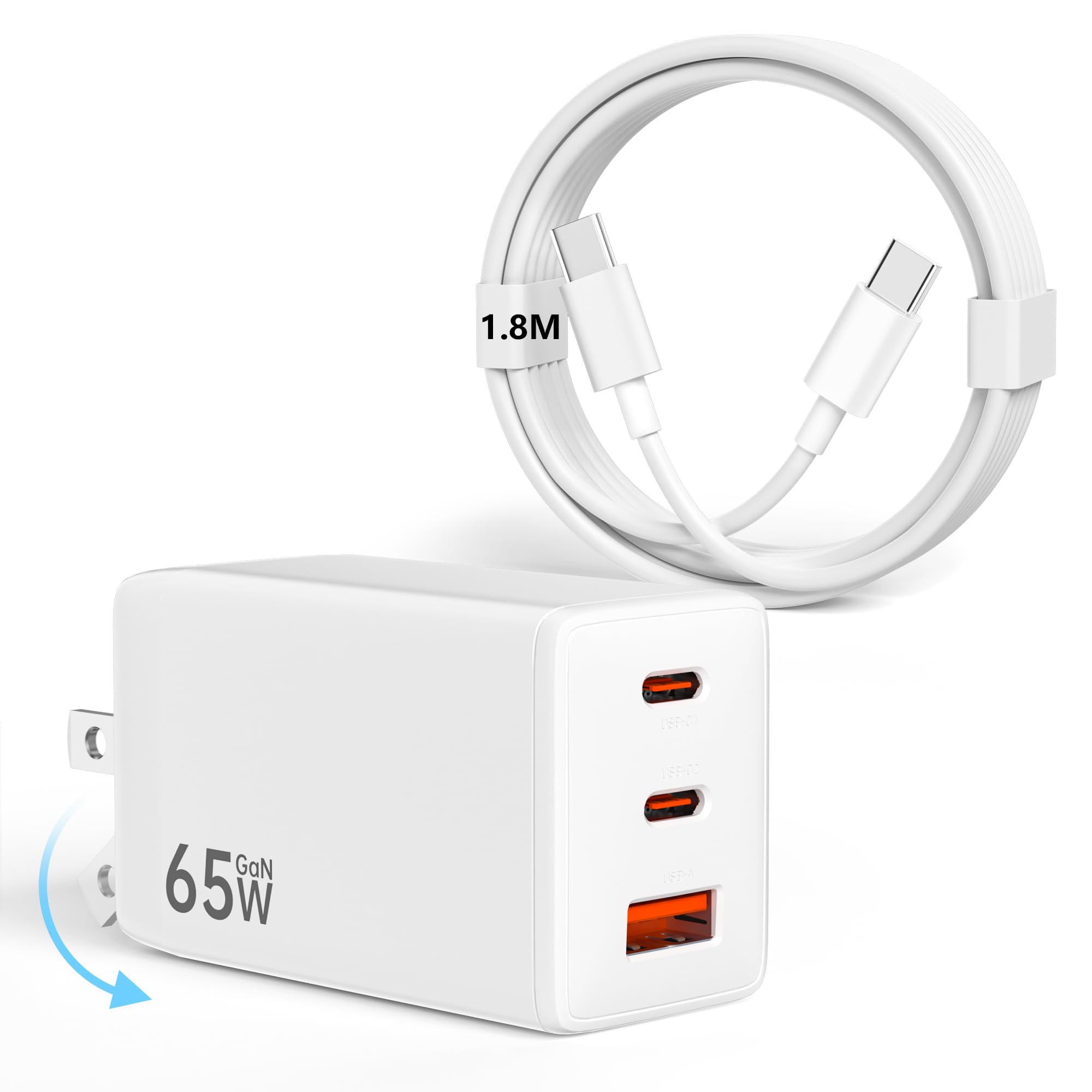 Amazon | PD 充電器 65W type-c 急速充電器 三台同時充電 【1.8MC-C 