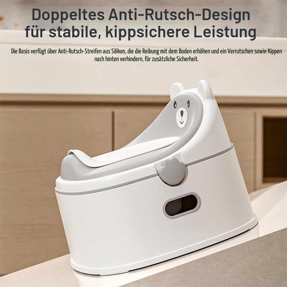 Töpfchentraining-Toilettensitz für Kleinkinder, multifunktionales tragbares Töpfchen mit Spritzschutz, verstaubares Design mit Fußhocker, minimalistischer schlanker Optik, leicht zu reinigen (Grau)