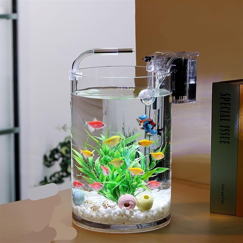 Kleine zylindrische Glas-Fischschale, Desktop-Aquarium für Büro, Wohnzimmer, Heimdekoration, transparenter Betta-Fisch-Lebensraum