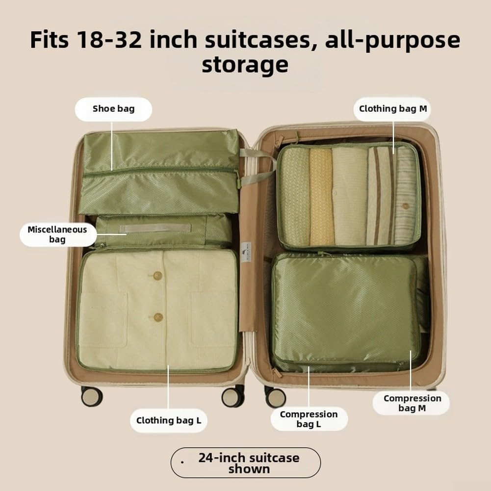 Packwürfel-Set, wasserdicht, Reise-Aufbewahrungstaschen, platzsparend, Gepäck-Organizer mit atmungsaktivem Netzgewebe für Kleidung, Schuhe, Toilettenartikel, Grün, 6 Stück (A)