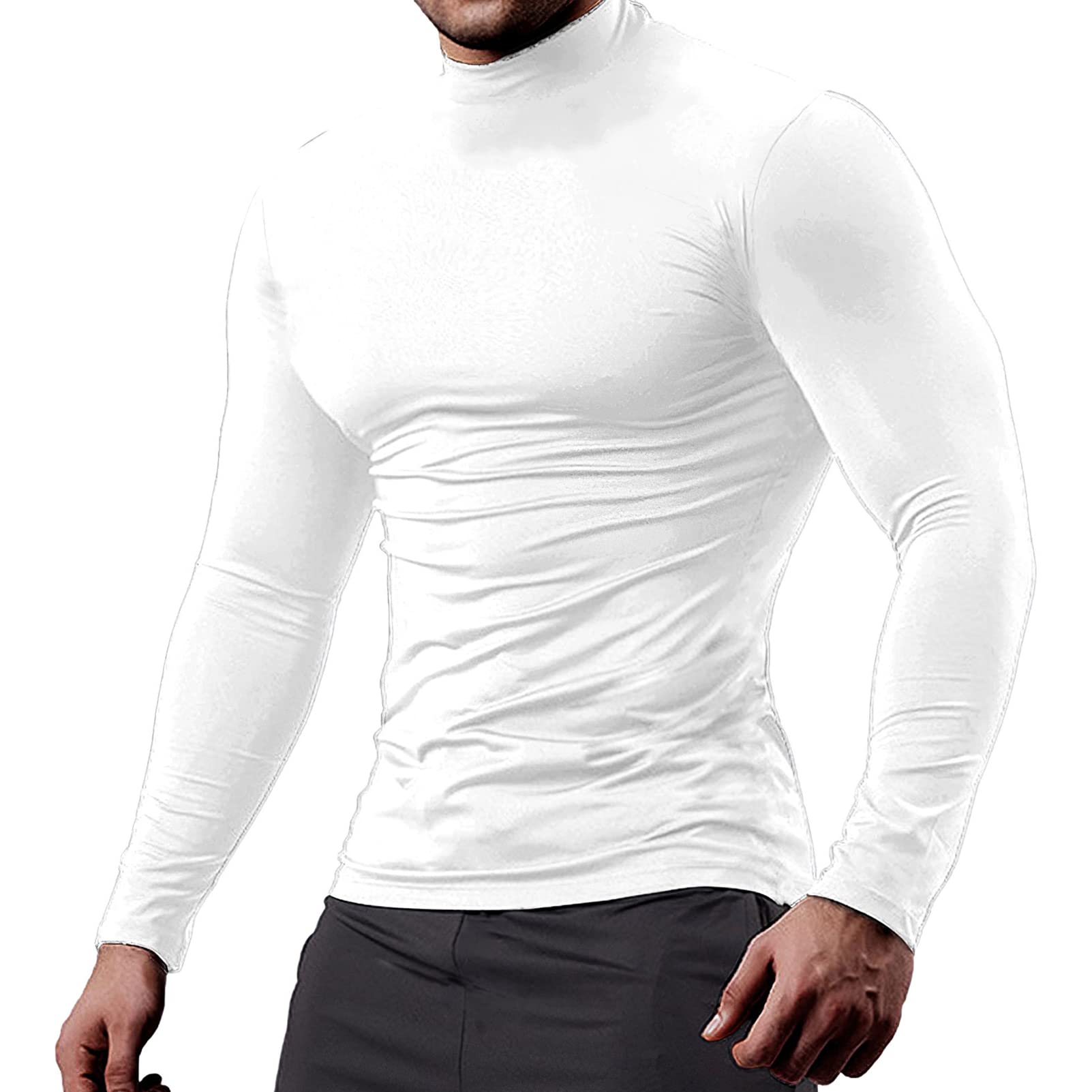 Hommes Lot de 3 Maillot de Compression - Baselayer Tee Shirt Top Manche Longue de Sport - Maillots de Corps Thermiques à Col Roulé