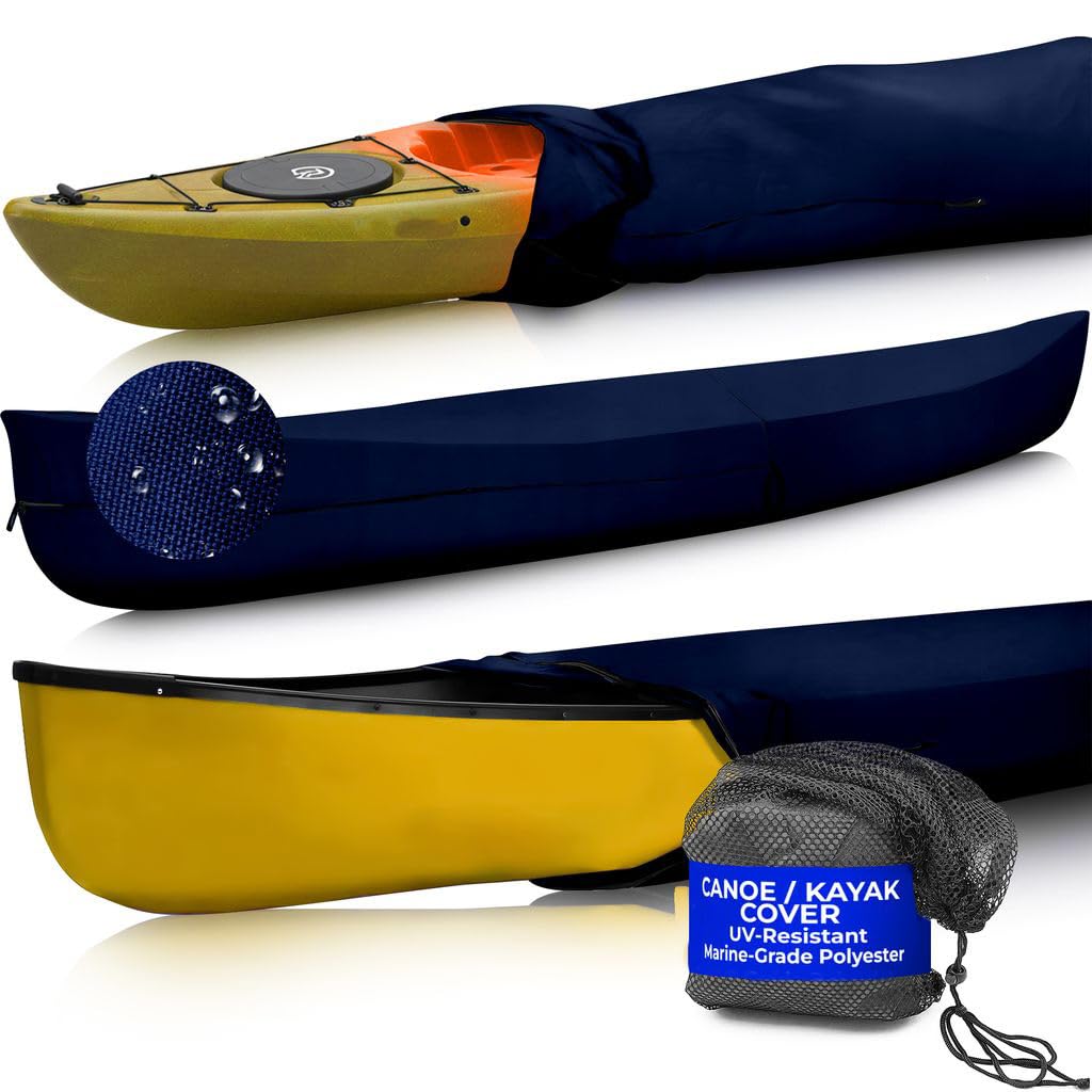 EliteShield Canoe Cover Kayak Cover; Waterproof UV Resistant Marine Grade Polyester Canoe Kayak Boat Storage Cover fits 13 ft-14 ft Long, 110 Inches Girth Navy Color