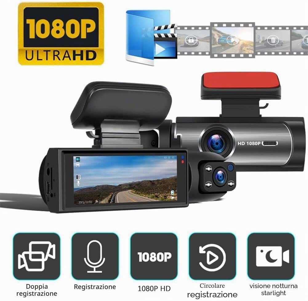 Sherum Dash Cam, Telecamera Anteriore e Posteriore, registratore di Guida per Auto con Visione Notturna 1080p, modalità parcheggio 24 Ore, Accessori per Auto,WiFi DashCam