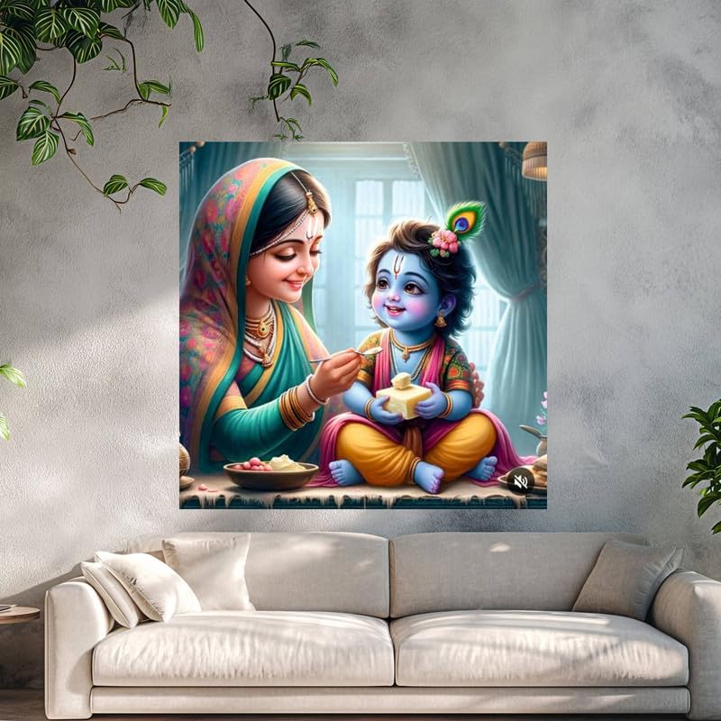 Image of British Terminal Cute little Bal Gopal Baby God Krishna| Kanha Ji | Laddu Lord Makhan Chor Painting Religious Poster for Pregnant Women for wall (matt thin vinyl,sticker,multicolor,unframed)| bj232