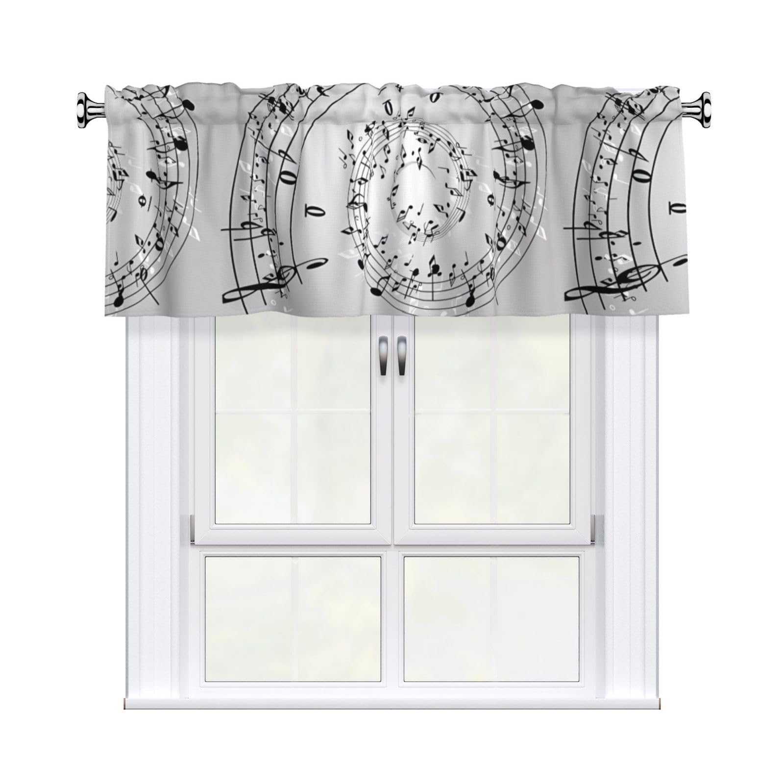 WHJDPP Music Note Wall Prints Curtain Valance 54x18 Inch - Peach Skin Window Cover with Printed Design, Filtering Light for Kitchen Decor