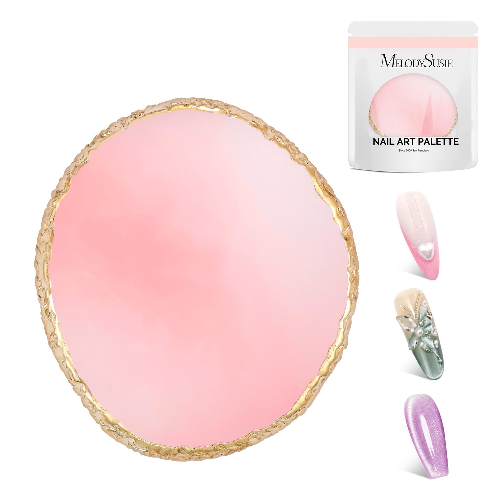 MelodySusie 1PC Round Shape Resin Nail Art Palette Professional Color Mixing Board for Gel Polish Acrylics Pigment Blending