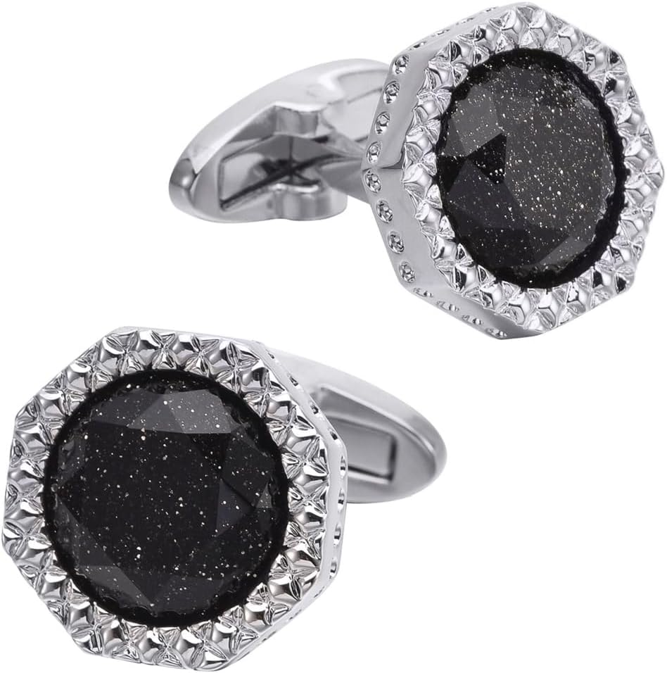 Imitation Jewel French Cufflinks Suit Shirt Black Stone Cuff Cuff Stud(White-Fruit peach5)