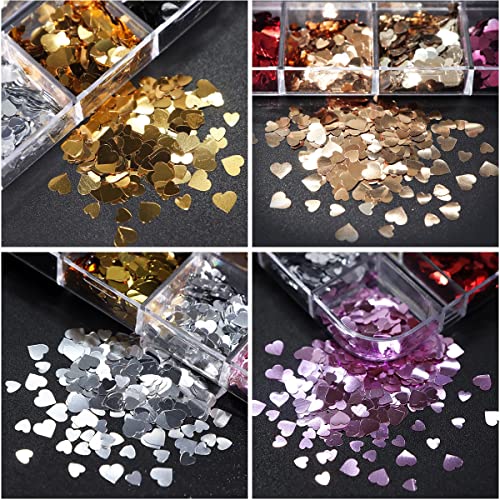 12 Grids 3D Heart Nail Glitter Sequins Valentines Nail Art Stickers Laser Heart Glitter Flakes Heart Nail Art Decals Confetti Glitter Nail Charms Designs Valentines Glitter For Nail Art Decoration #TOP2