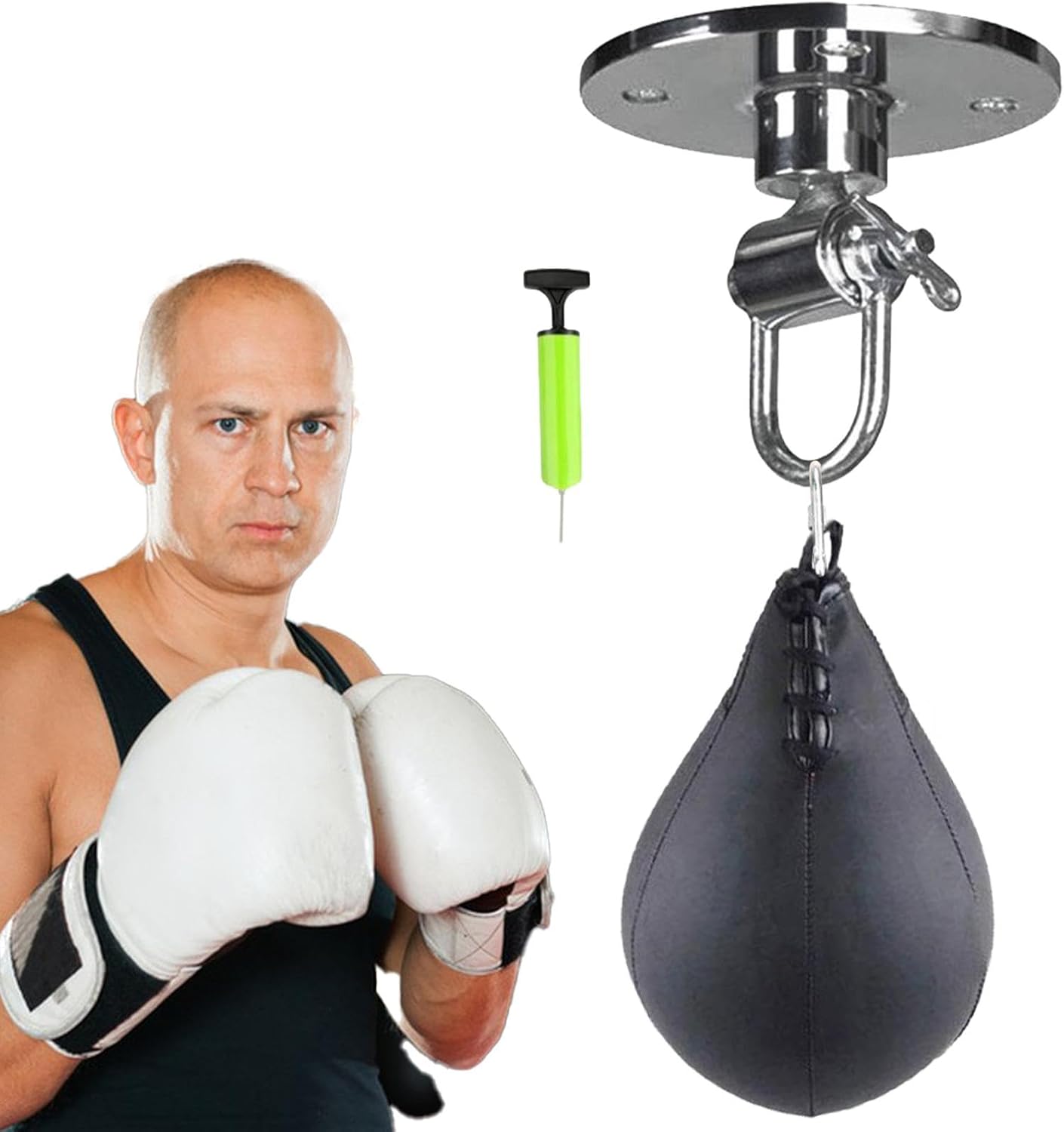 Boxing Speed Bag - PU Speed Bags for Boxing | Pear Ball Punching Bag | Swivel Buckle | Inflator | Boxing Speed Punching Bags and Swivel Set | Speed Bag Boxing for Men | Adult | Gym | Home