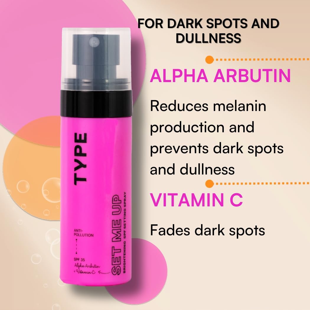 TYPE BEAUTY INC. Brightening Setting Spray with SPF 35 PA++++ | 12Hr Long-Lasting & Hydrating | Natural Finish for Dark Spots & Dull Skin | Brightening & Lightweight | Makeup Fixer | 60ML 2