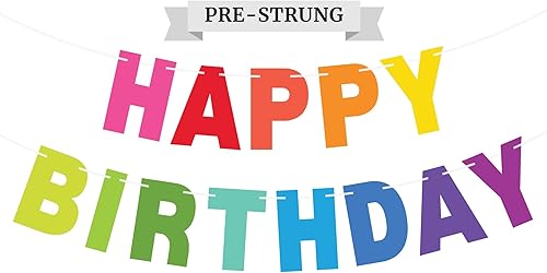 Cartel de feliz cumpleaños pre-encordado  NO DIY  Cartel colorido para fiesta de cumpleaños  Guirnalda preencordada en hebras de 8 pies  Decoración