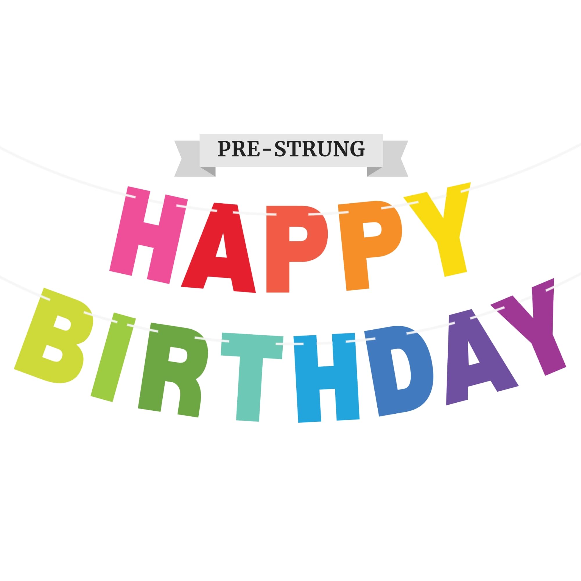Pre-strung Happy Brthday Banner - No DY - Colorful Brthday Party