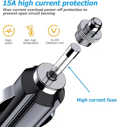 Miniatura 2 de Enchufe para encendedor de cigarrillos macho fusionado de 12 V, adaptador de automóvil de repuesto con cables y luz LED, cable de extensión de 16