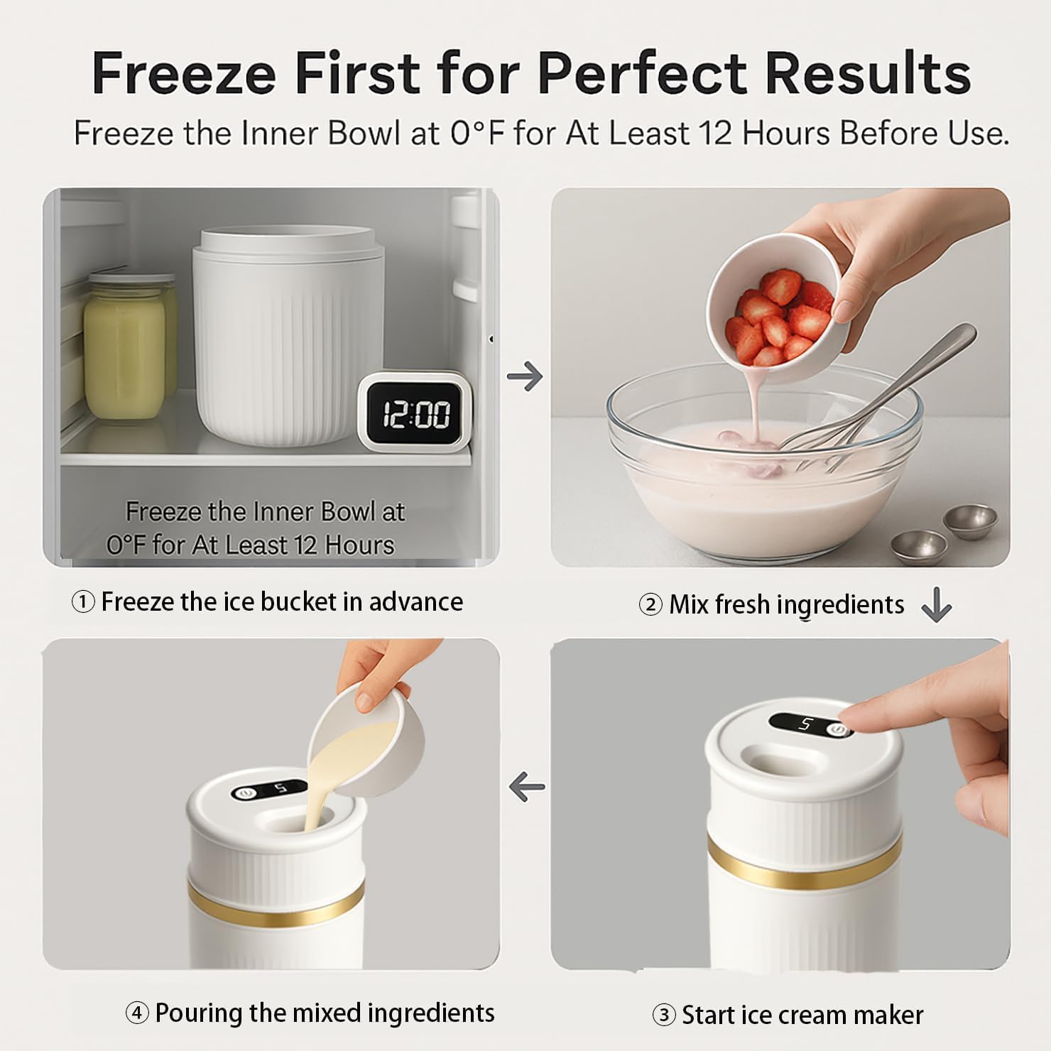 USB-C Rechargeable Portable Ice Cream Maker 0.4 Qt,Cordless Gelato, Sorbet & Frozen Yogurt Machine, Mini Homemade Dessert Maker for Couples, Dorm Kitchens & RVs, Gift-Ready in 15–30 Minutes(Gold)