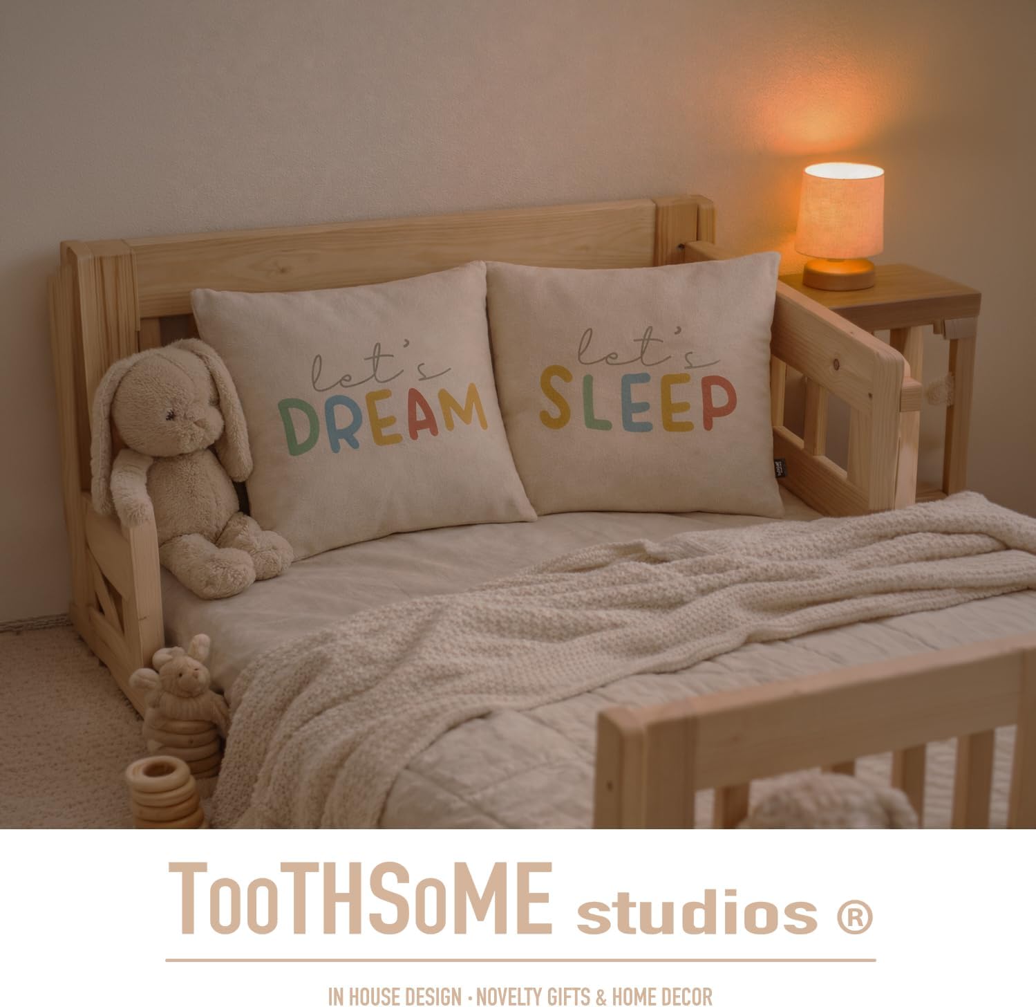 Toothsome Studios Let's Sleep, Let's Dream, Cute Kids Room Throw Pillow Cover Set, 15.75" x 15.75", Polyester, 2-Pack (Let'sSleep/Dream)