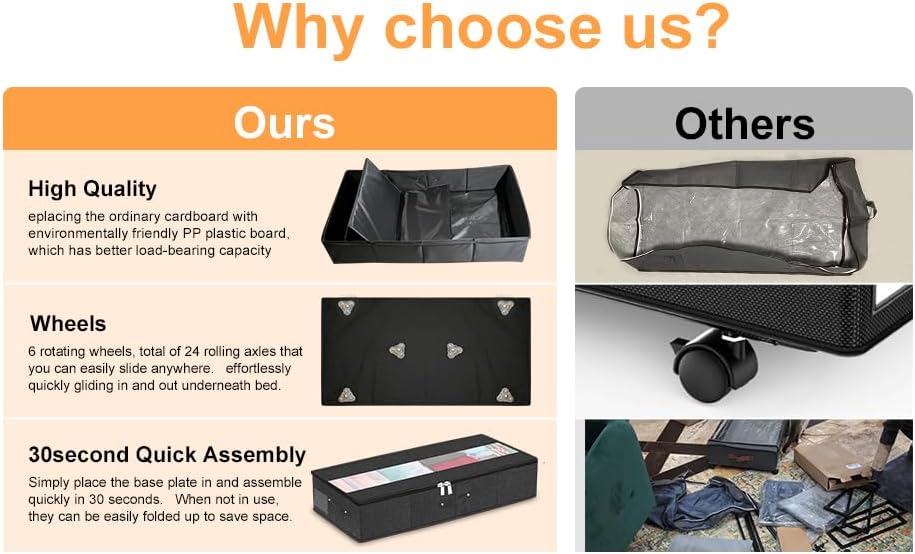 Miniatura 3 de Almacenamiento debajo de la cama con ruedas, contenedores de almacenamiento rodantes debajo de la cama con tapas, organizador de zapatos debajo de