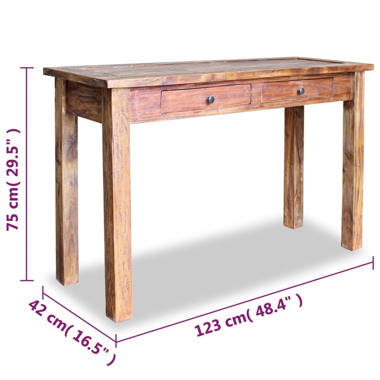 Homgoday Mesa Consola de Madera Maciza reciclada 123x42x75 cm Mesas auxiliares de salón,Mesa Consola Recibidor Mueble de Entrada Estrecha Clásica