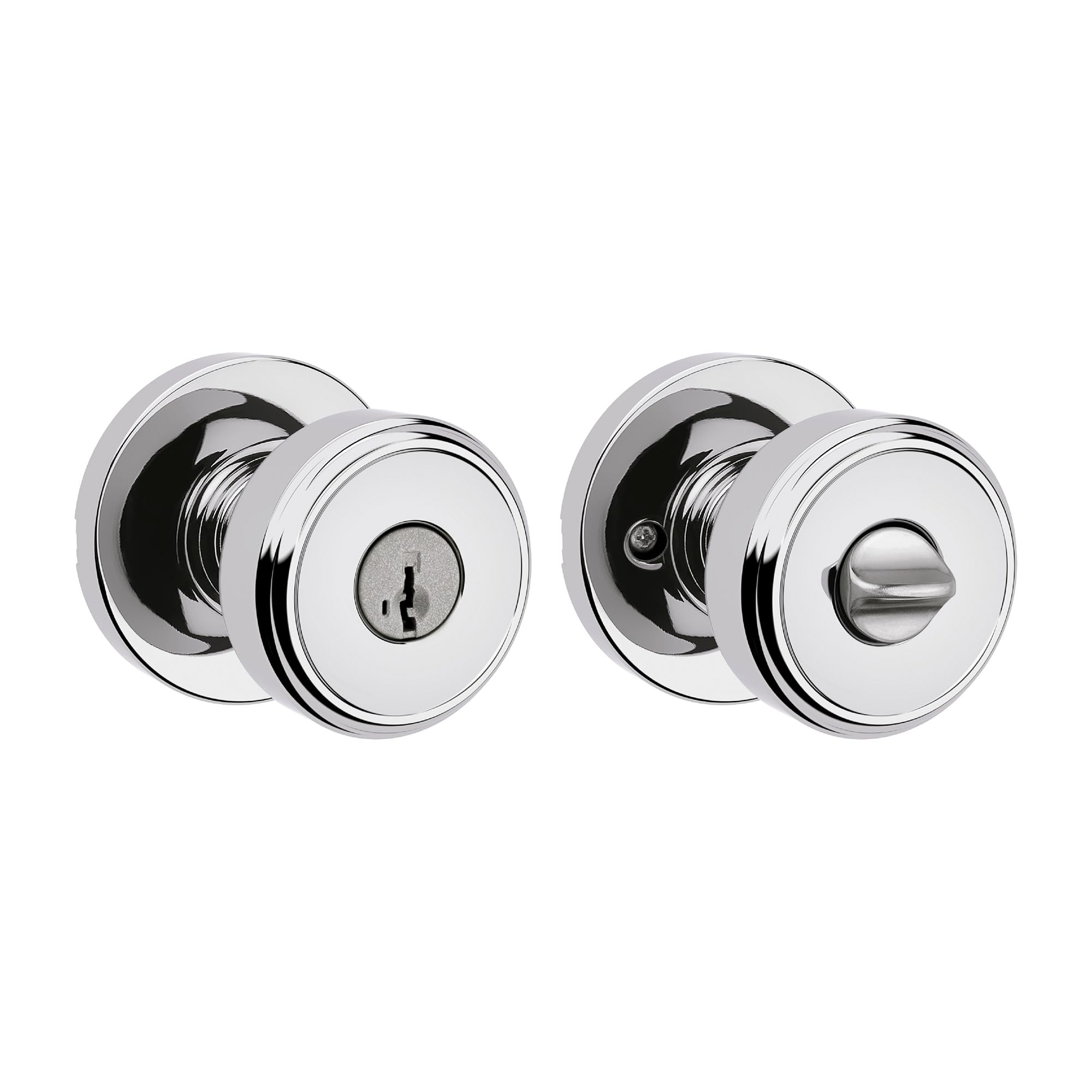 Kwikset Maven Front Door Knob with Lock and Key, SmartKey, Polished Chrome