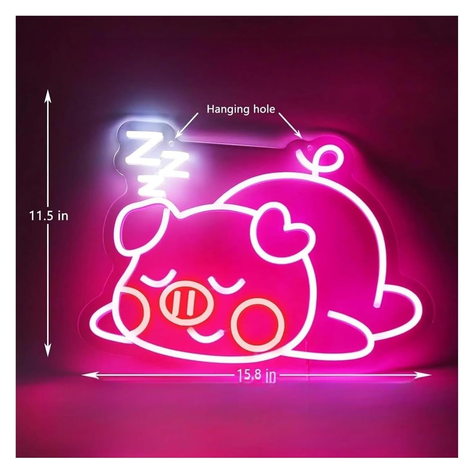 Letrero de neón cerdito dormilón, con brillo ajustable, color Para rosa, Para ideal para pared