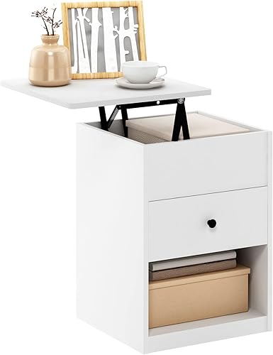 Furinno Jensen Lift Top - Mesita de noche, color blanco sólido