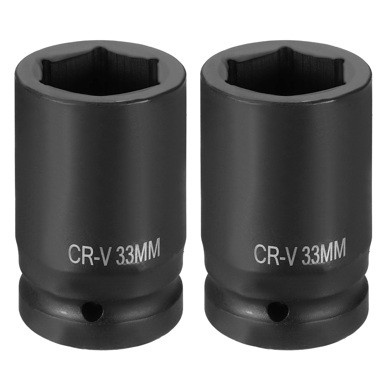 sourcing map 2pcs 6 Point Impact Socket 1" Drive 33mm Metric Socket CR-V Steel Spindle Axle Hex Sockets for Machine Shaft Nuts Bolts Repair, Black