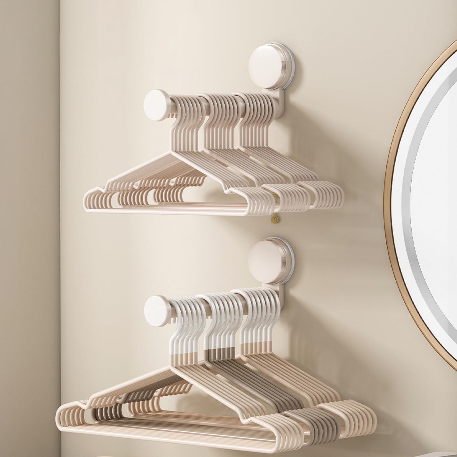 Hanger Organizer Stacker, 2 Pack Suction Cup Self-Adhesive Extendable Garment Rack, Space Saving Clothes Hanger Storage Holder for Closet Laundry Room (White)