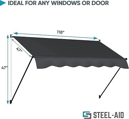 Miniatura 2 de Toldo retráctil manual  Parasol para exteriores atornillado de 118 pulgadas  Cubierta de pérgola ajustable con protección UV  Toldo 100% poliéster