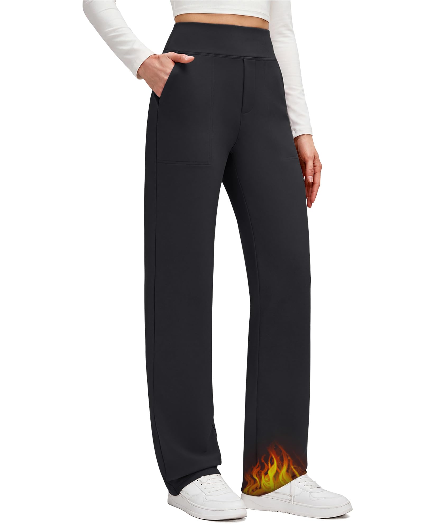 G4Free Pantalones térmicos de invierno para mujer, con forro polar, pierna recta, con bolsillos