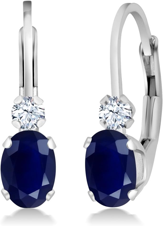 Gem Stone King Drop Leverback Earrings for Women | 925 Sterling Silver | Gemstone Birthstone and White Created Sapphire | Oval 6X4MM and Round 2MM | 3/4 Inch