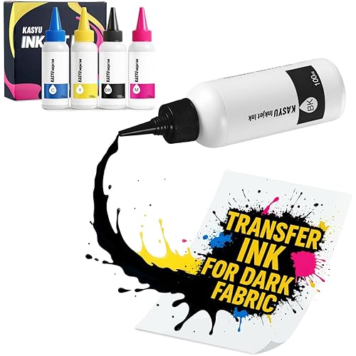 KASYU Inkjet Printers Ink 400ML - Transfer Ink for PET Film, Refill for Inkjet Printer Epson Ecotank 2800 Series, 2400, 3850, CanonMegaTank, Heat Transfer Printing Direct to Film (100ml x 4, CMYK)