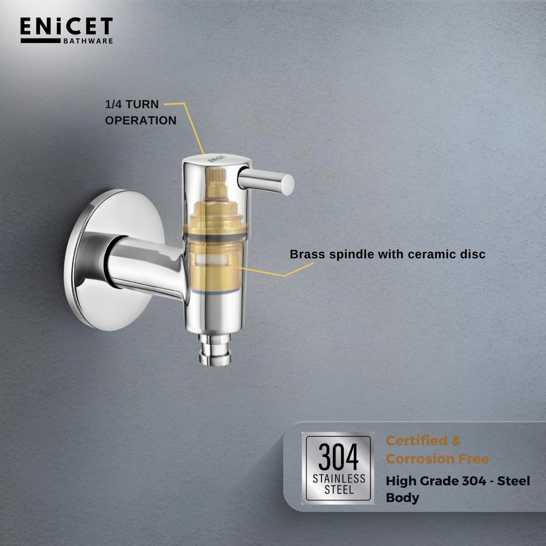 ENICET Washing Machine Tap with Wall Flange, Brass, 7 Years Warranty, Bib Cock for Bathroom, Washing Machine Tap (ABNS105) 4