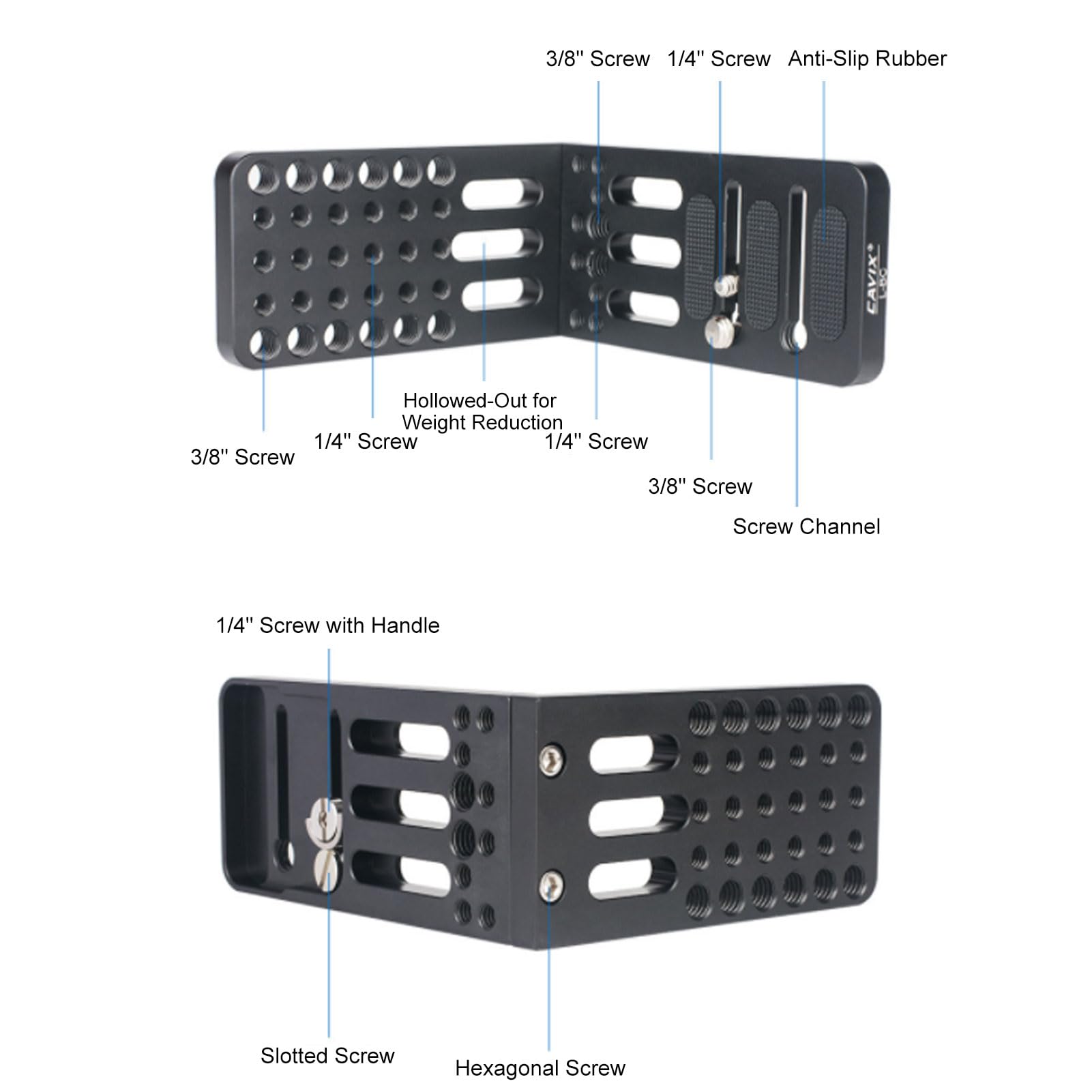 Asixxsix Placa de Queso para cámara, Soporte en L, Placa de liberación rápida con Orificios roscados de 1/4" y 3/8", conmutación Vertical/Horizontal para trípode y estabilizador