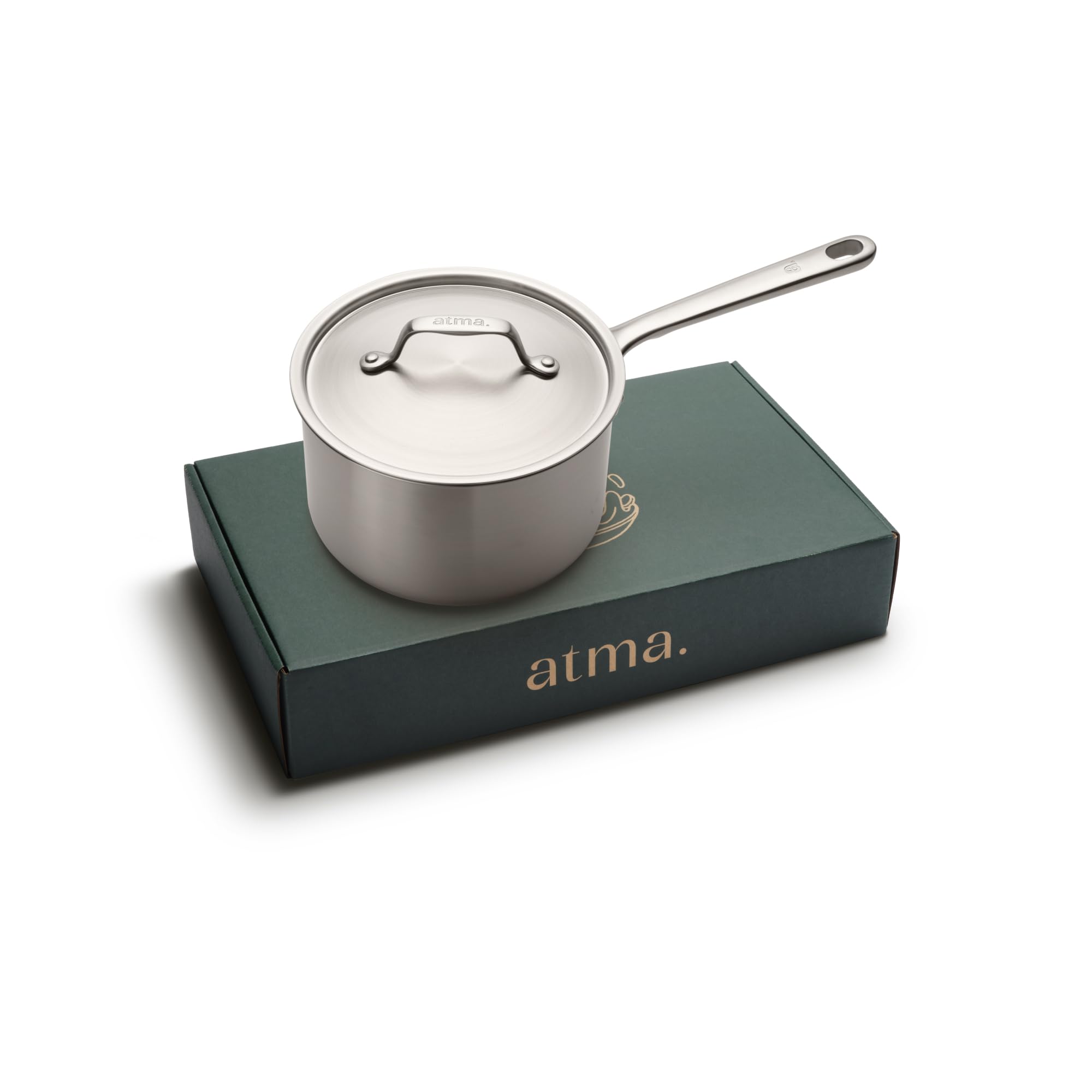 Atma Kochtopf Edelstahl 18 cm - 3-lagig mit Deckel - PFAS- & PTFE-frei | Genieteter Griff - Ohne Beschichtung - Gesundes Garen, Messskala, Ausgussrand - Alle Herdarten - Frankreich