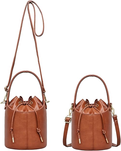Women&#39;s Drawstring Bucket Bag Crossbody Purse Faux Leather Hobo Handbag with Adjustable Strap for Everyday Essentials