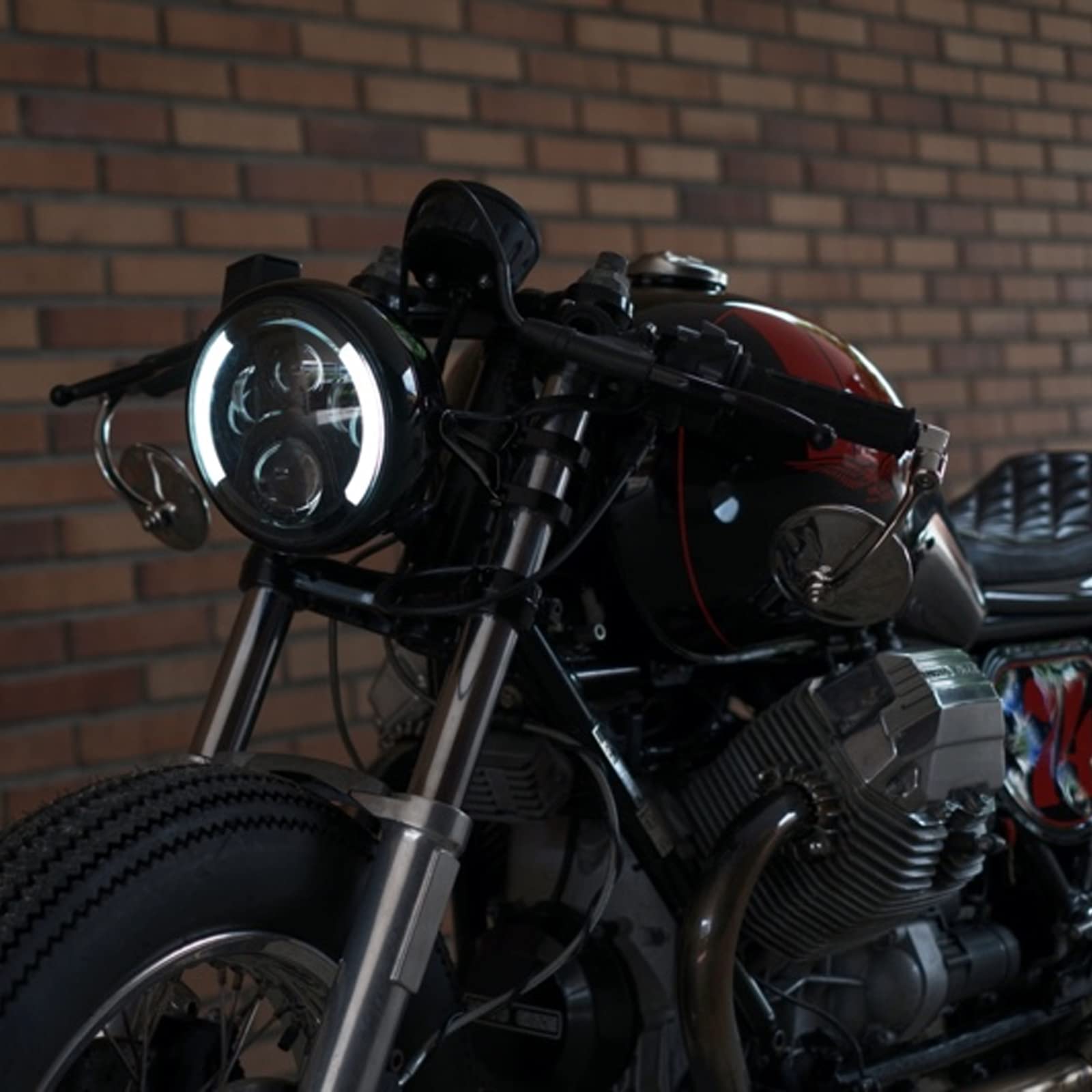 JMTBNO 7 Pulgadas Faro LED Moto Ronda Halo DRL Blanco Intermitente Ámbar Integración Faro Compatible con Harley Touring Road King Ultra Classic Electra Street Glide Tri Cvo Heritage Softail