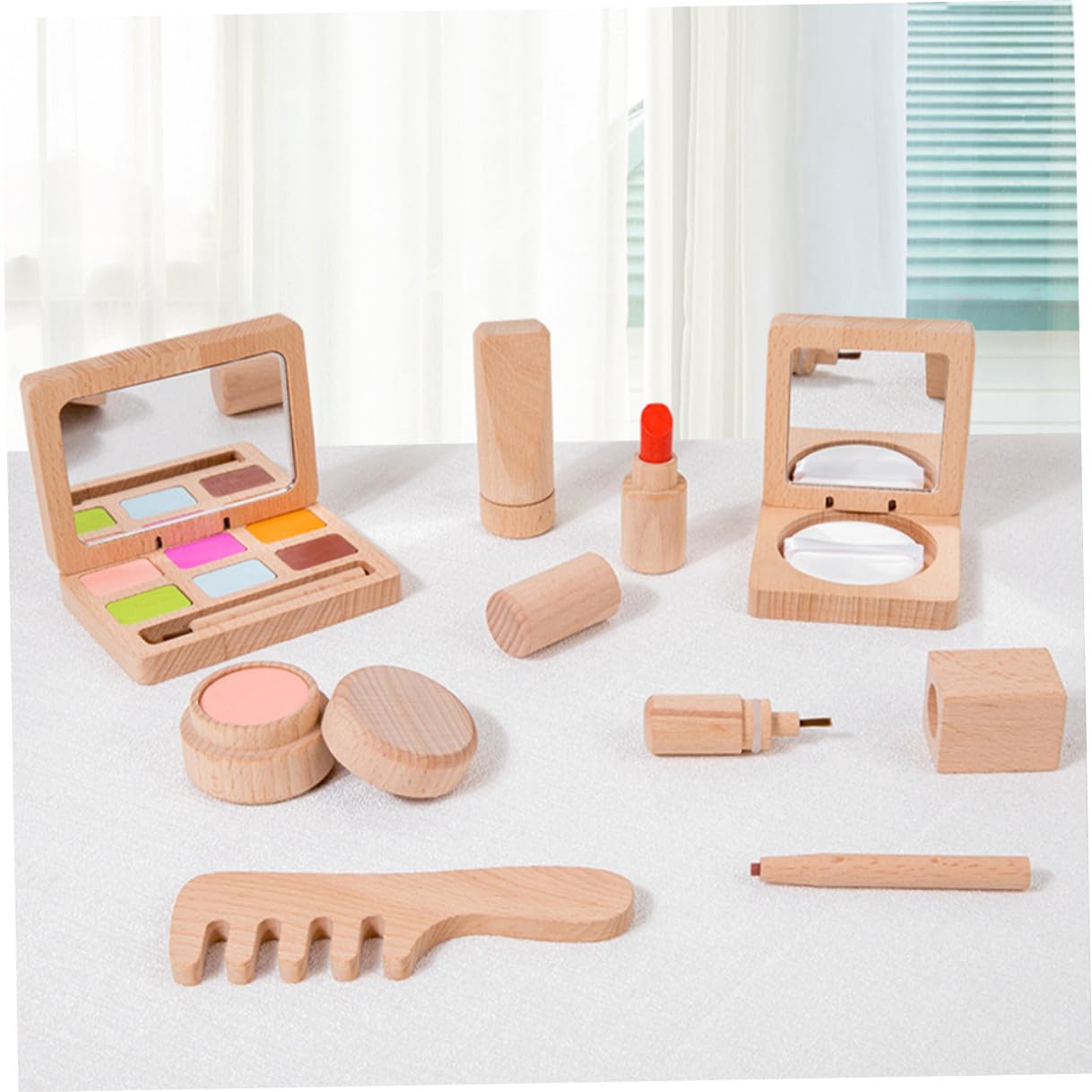 Holz-schminkset für Junge Mädchen mit Verschiedenen Schminkwerkzeugen zum Rollenspiel und Lernen Geeignet für Mädchen und Kleinkinder Sicher und Verarbeitet