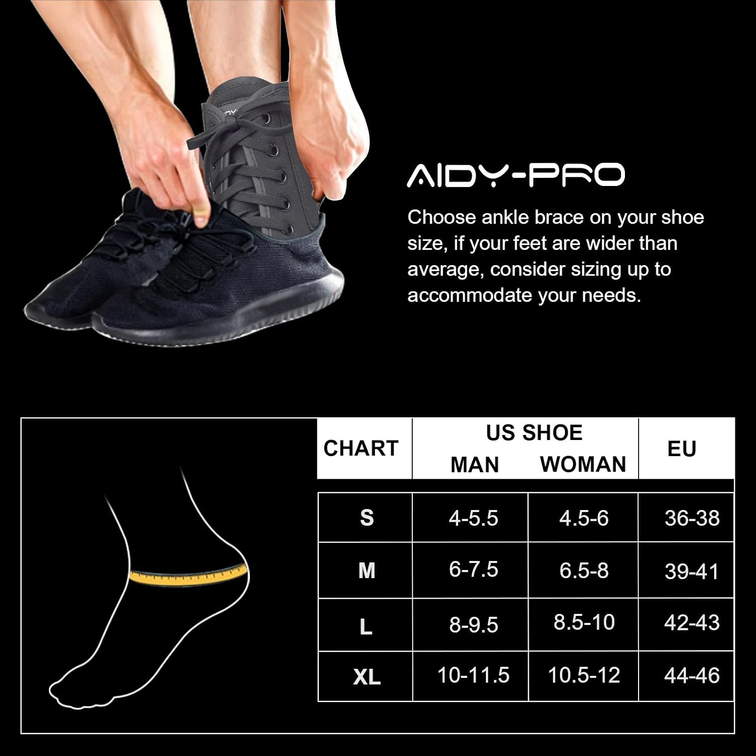 AIDY-PRO Lace Up Ankle Brace with Metal Side Stabilizers, Adjustable Lace-Up Ankle Braces for Men and Women Sprained Foot Support Brace for Posterior Tibial Tendonitis Achilles Tendon Injury L