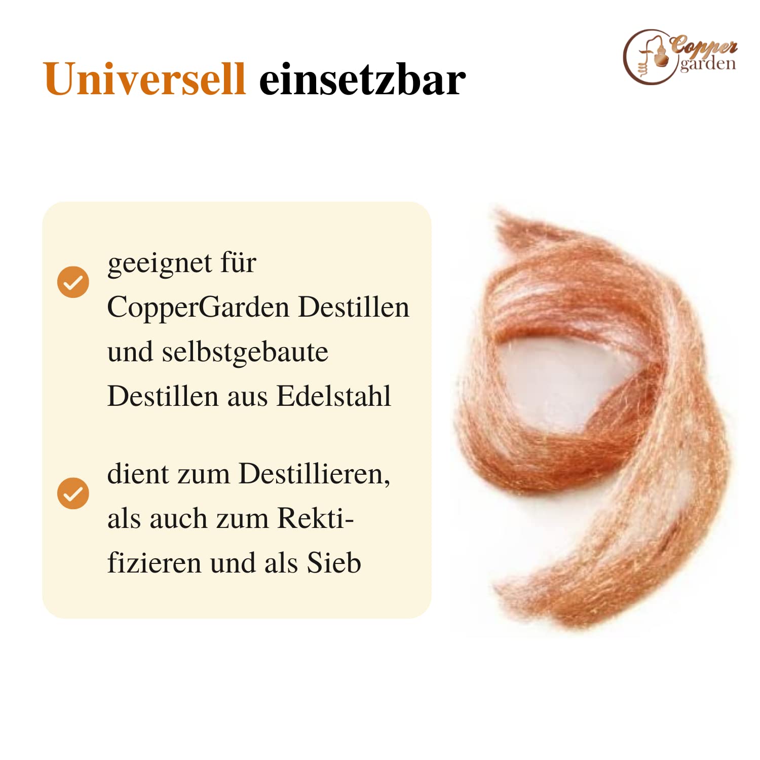 CopperGarden Kupferwolle I Wolle aus Kupfer zum destillieren & rektifizieren I universell einsetzbare Wolle für Destille & selbstgebaute Destillen aus Edelstahl I Kupferprodukt