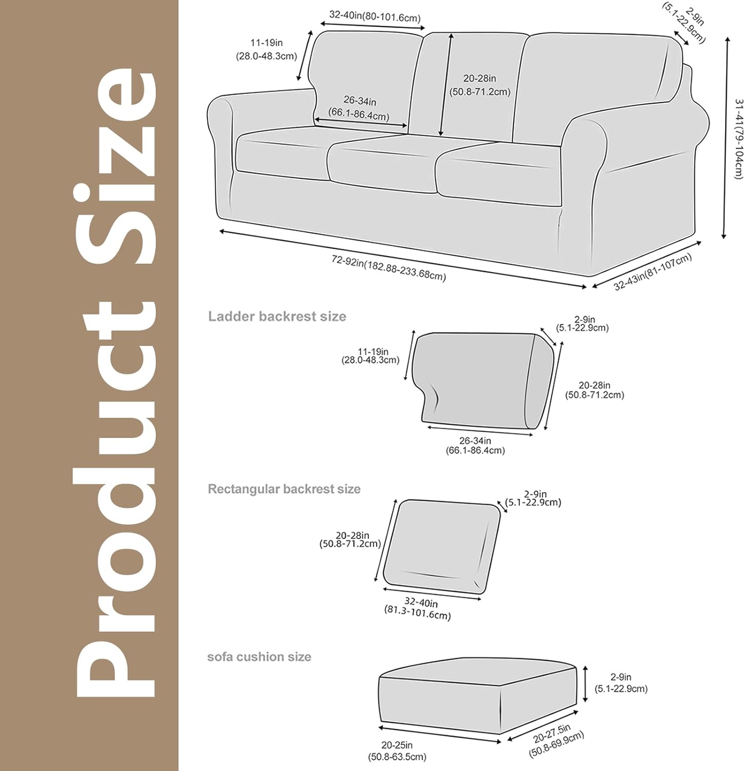 3/5/7 Pieces Sofa Covers,Stretch Velvet Plush Couch Covers for 3 Cushion Couch Soft Non Slip Furniture Protector Sofa Slipcover for Living Room Dogs Cat Buy 1 Get 10 Free (L,Dark Gray)