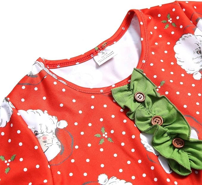 Girls' Christmas Nightgown Soft Cotton Santa Claus Sleepwear Red2