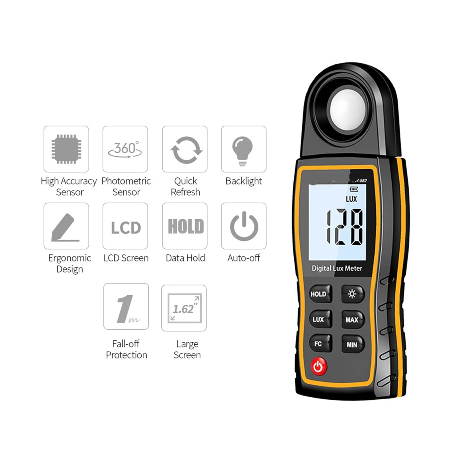 Medidor de luz, Espectrómetro de medidor de luz Digital LCD MEDIDOR DE LUZ MEDIDOR DE LUZ DE Rango AUTOMÁTICO Pantalla Fotómetro 0-199,900