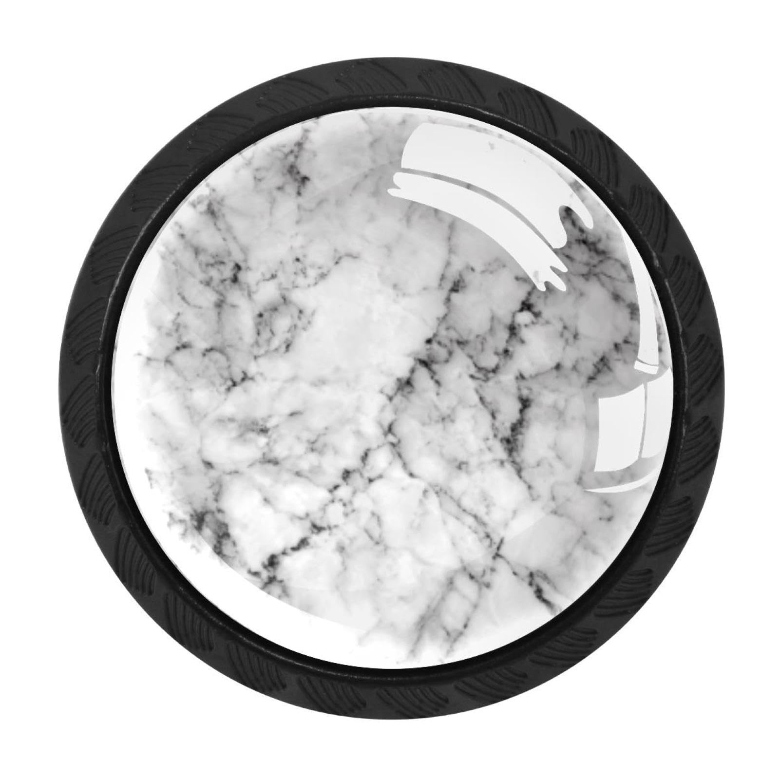 CHENZZZZ 4 Pack White Marble Texture (3) Kitchen Cabinet Knobs Drawer Knobs Dresser Knobs Matte Black Zinc Knobs Drawer Pulls Door Knobs Dresser Drawer Handles Knobs for Dresser Drawers
