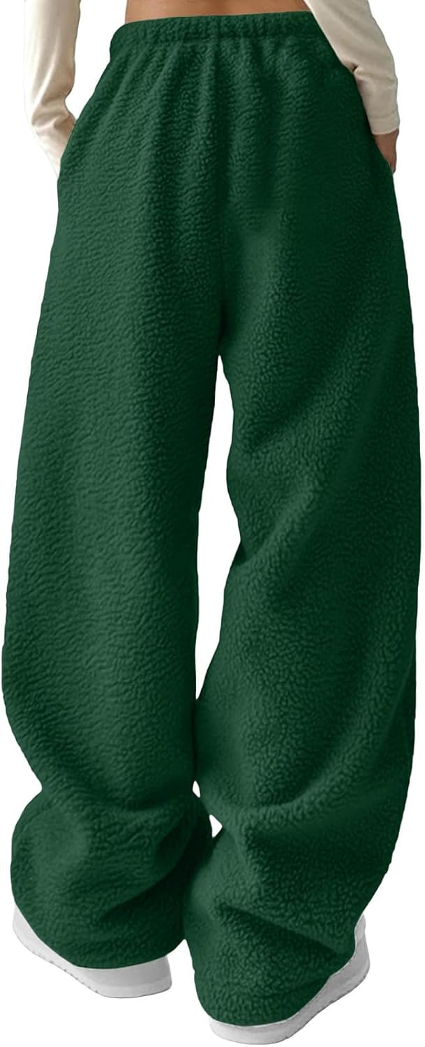 Fleece Sweatpants Women Winter Thermal Fuzzy Pajama Pants Casual Elastic Waist Lounge Sleepwear Plush Pjs Pants
