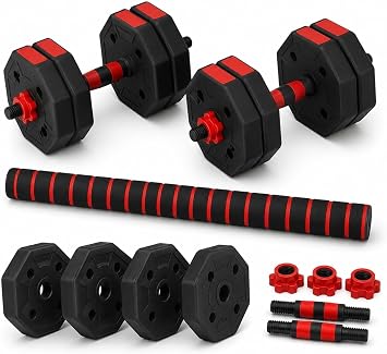 Adjustable Octagonal Dumbbell Set with Barbell Connector, Free Weights Home Gym Strength Training Fitness Equipment, Non-Roll Hand Weights for Men and Women, Full Body Workout Exercise Kit, Weight Set