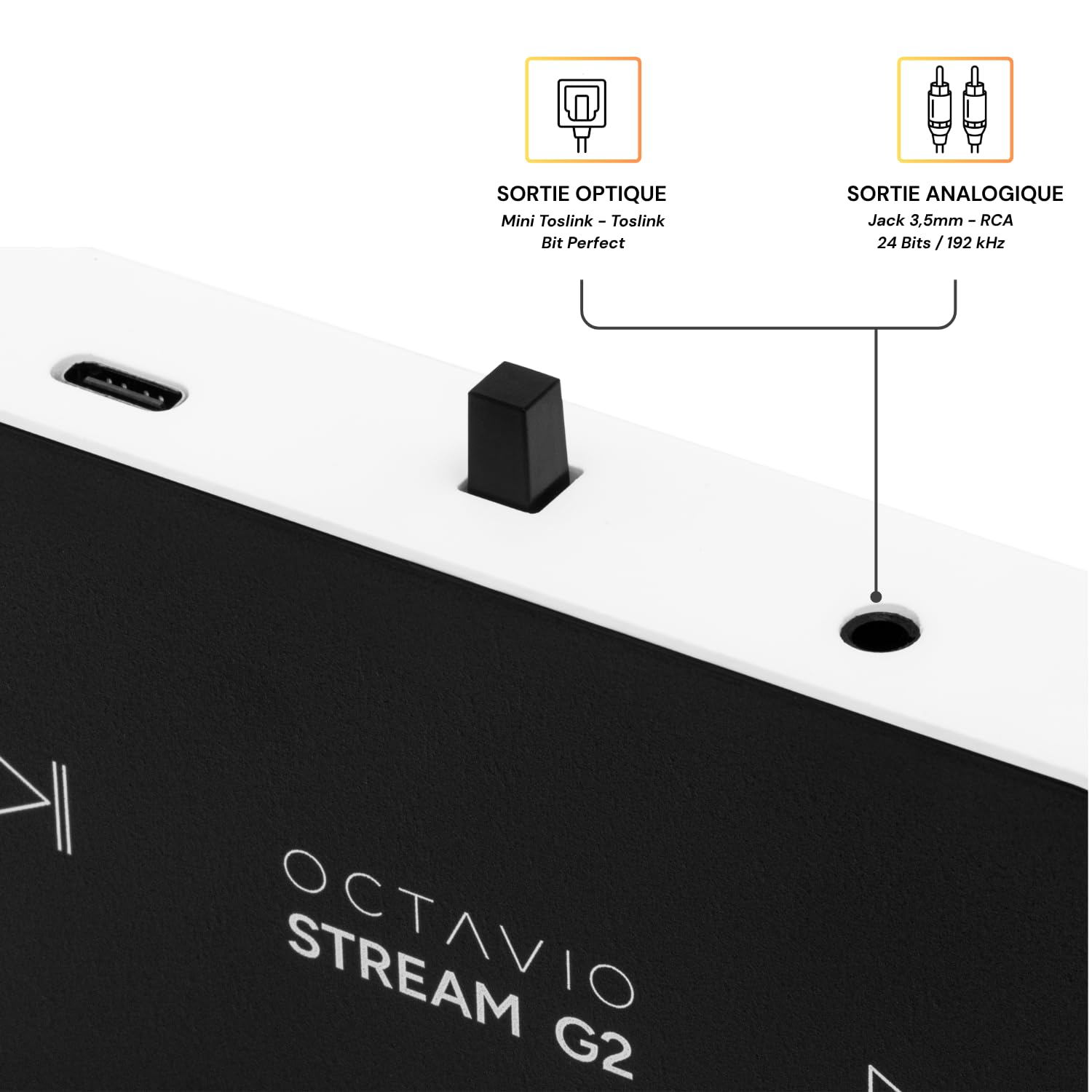 Octavio Stream G2 – Audio-Streamer, WLAN, kompatibel mit Google Cast, AirPlay2, Qobuz Connect, Spotify Connect, Tidal Connect, Deezer, Youtube Musik, Hi-Res, Multiroom, Radios (Kabel MiniToslink