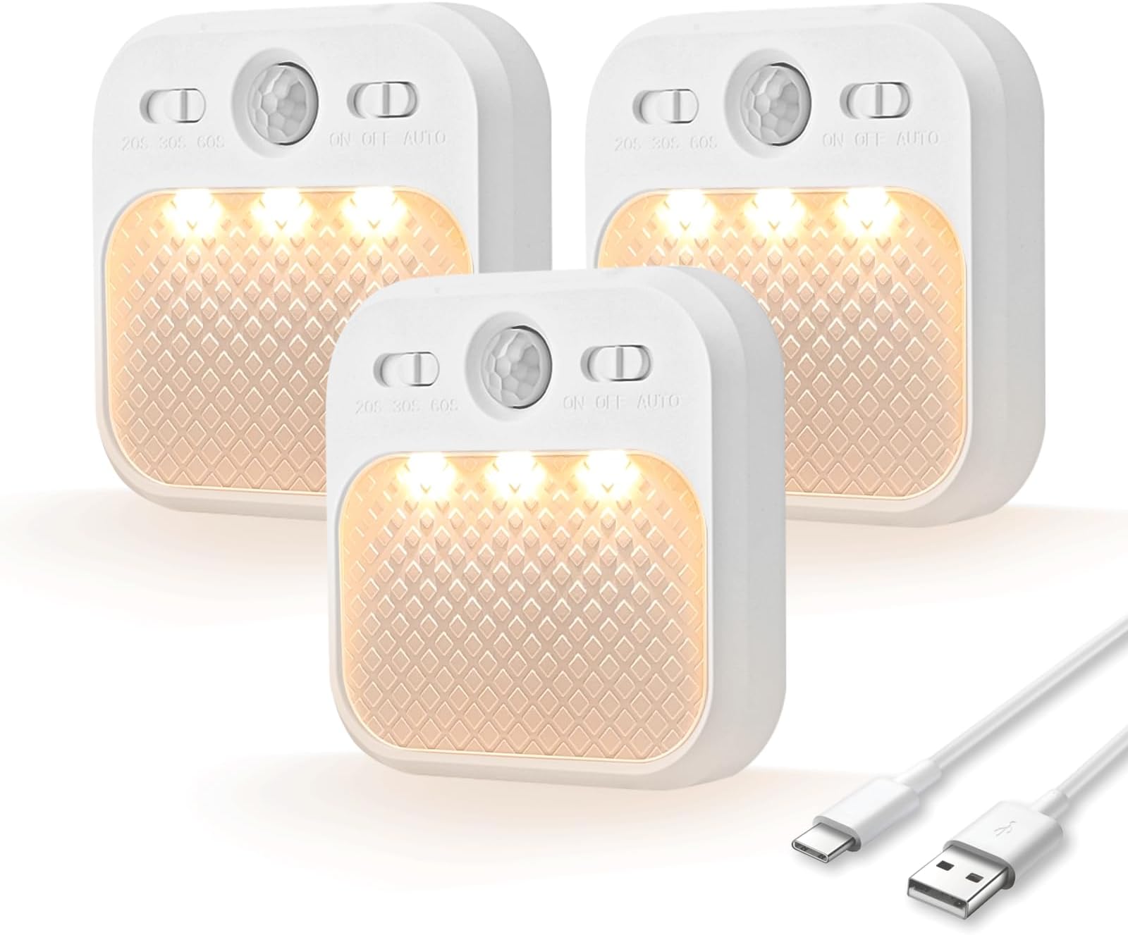 Motion Sensor Night Light, Wireless Rechargeable LED Night Light Indoor, 3 Sensor Modes&Adjustable Brightness (30days Standby), Stairs/Bedroom/Bathroom/Hallway Light for Kids, Adult [3 Pack]